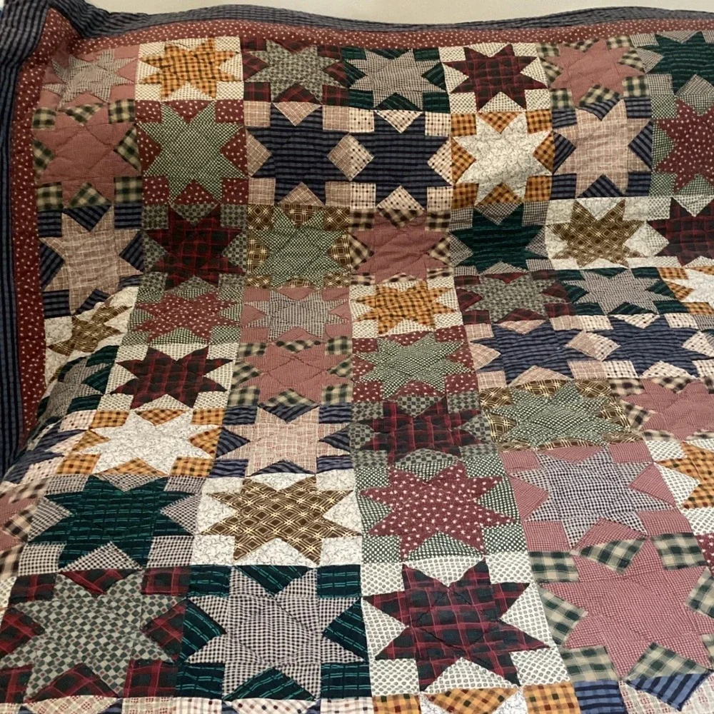 Handmade Patchwork Star Quilt Full Queen 86x96 Rustic Plaid Multi Color Vintage